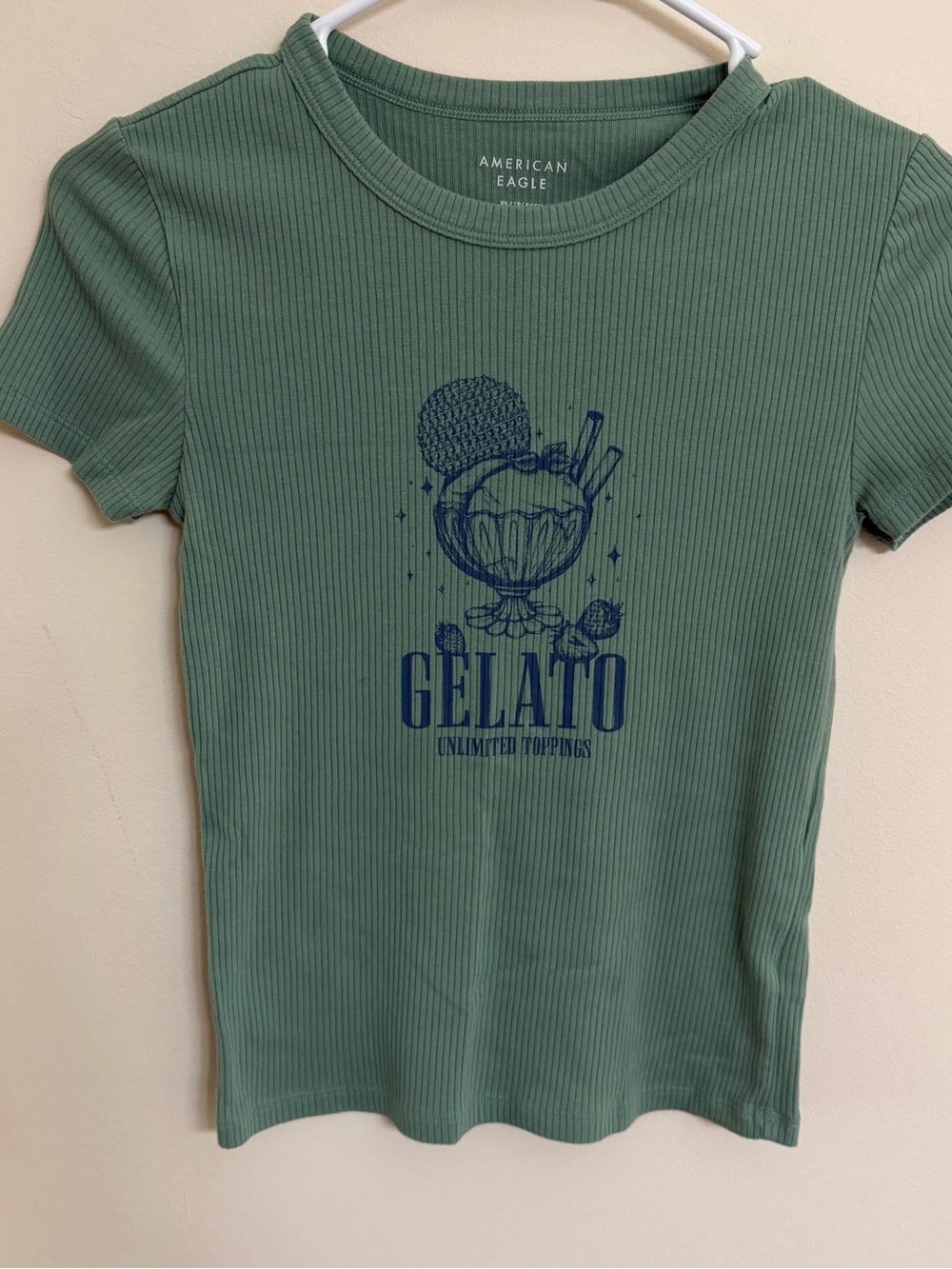 American Eagle Outfitters Green Ribbed 'Gelato' Short Sleeve Tee